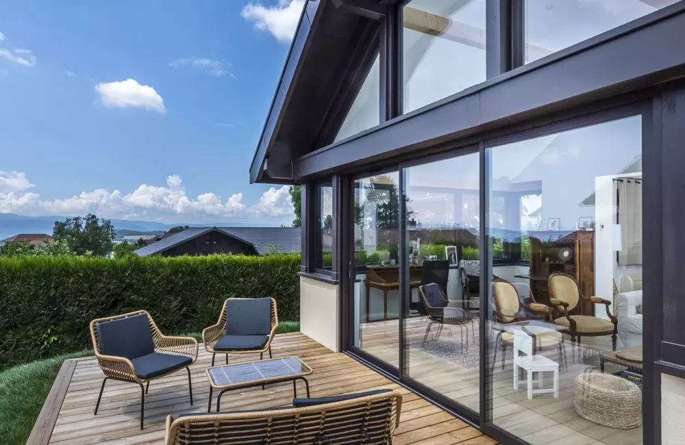 Terrasse maison avec coulissant aluminium